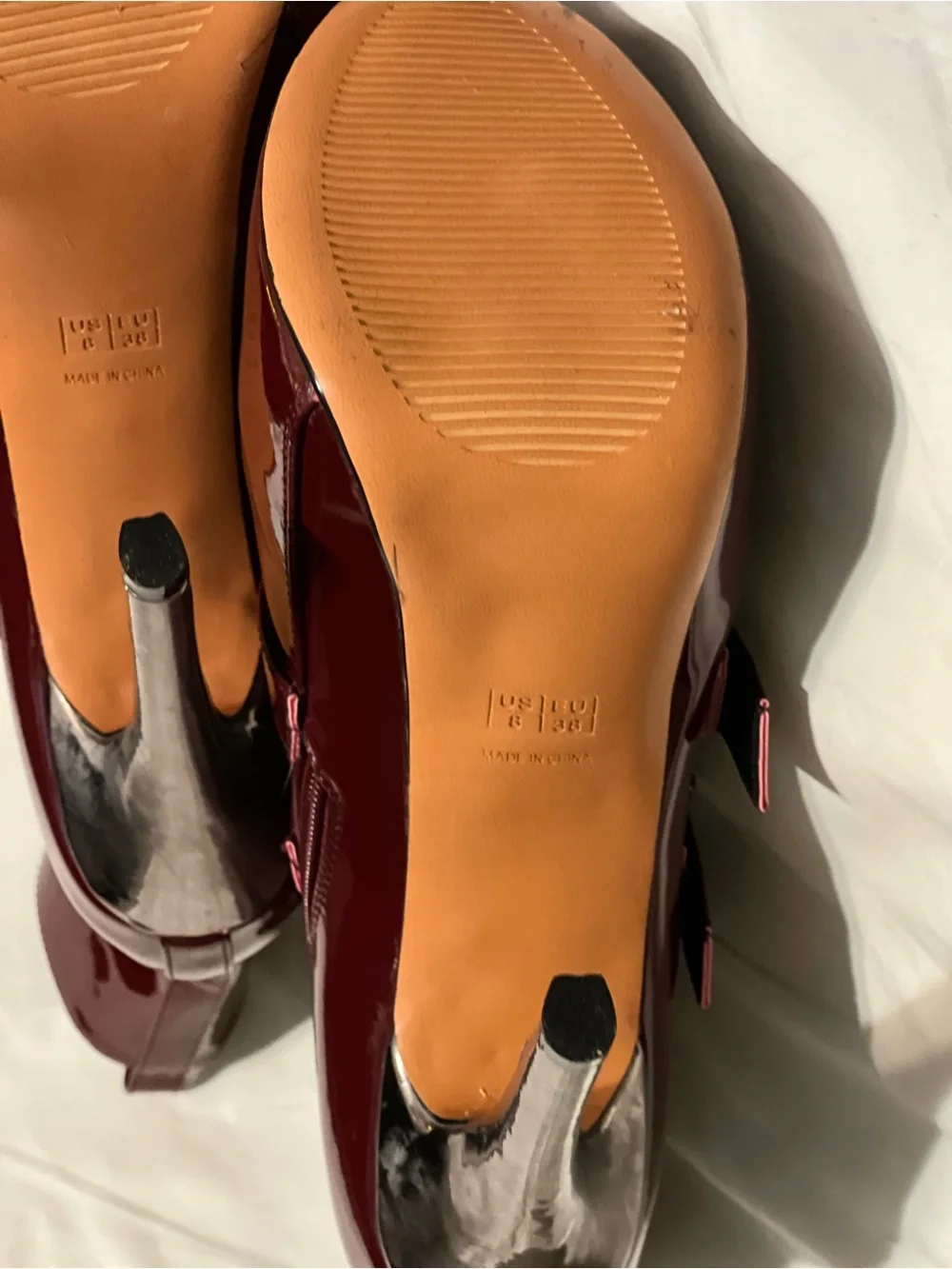 Women’s Burgundy Patent Platform Ankle Boots with Buckle Straps
